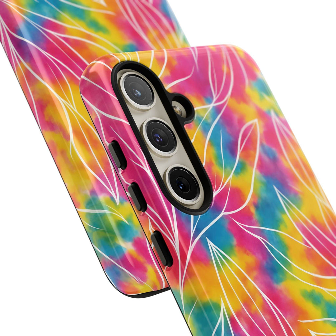 Tie Dye Phone Case with Bold Leaf Design - Gutsy Garb
