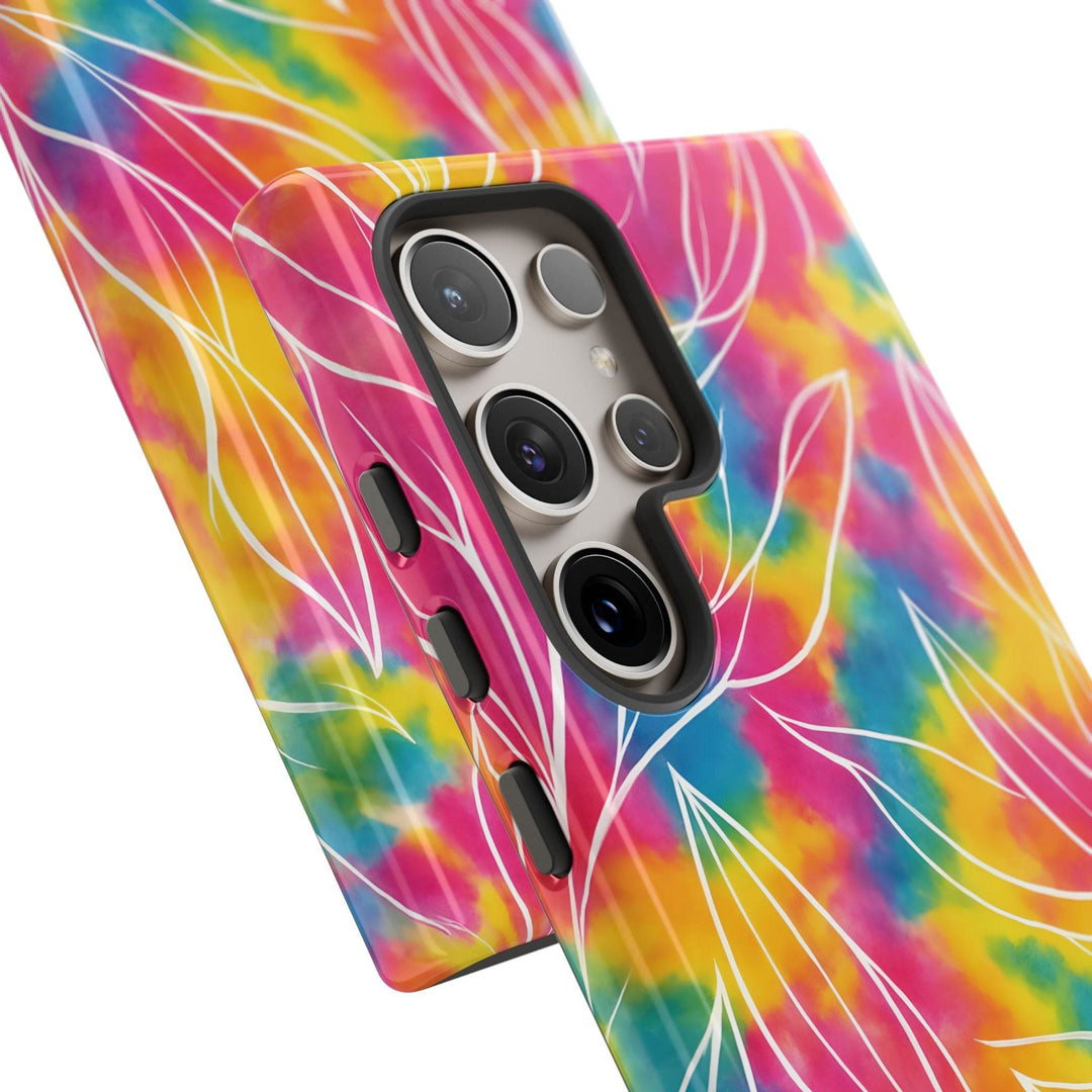 Tie Dye Phone Case with Bold Leaf Design - Gutsy Garb
