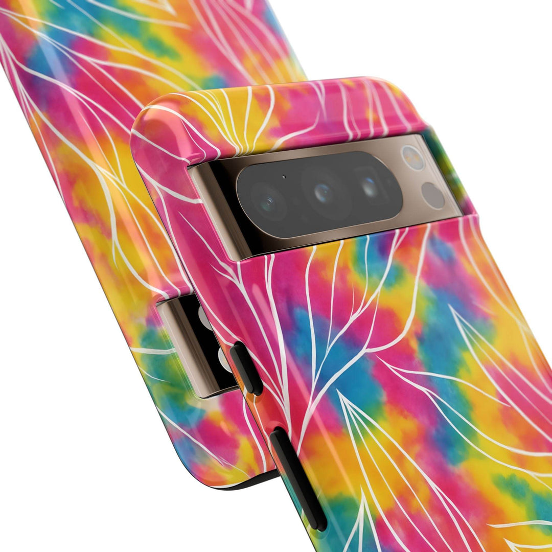 Tie Dye Phone Case with Bold Leaf Design - Gutsy Garb