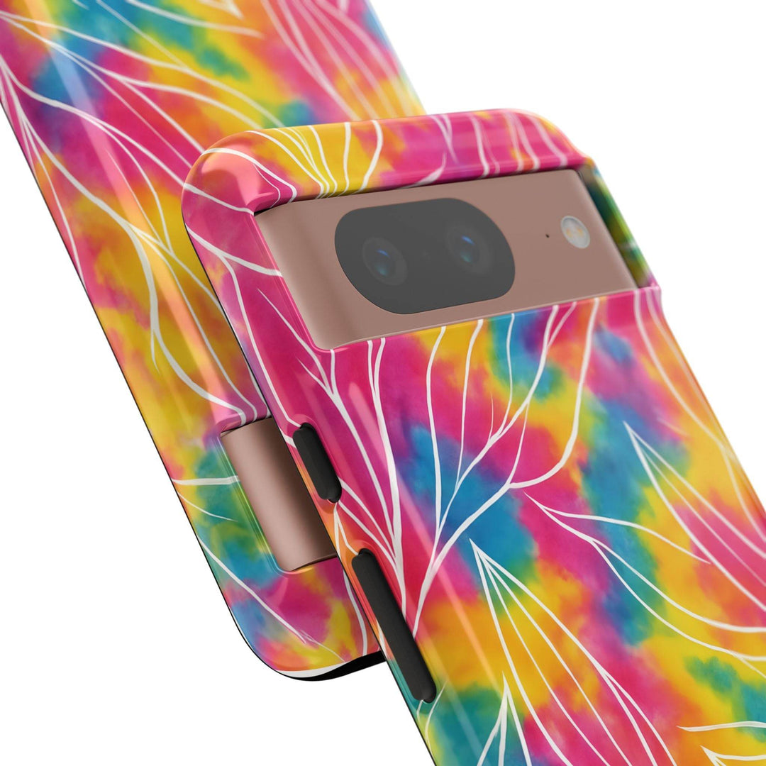 Tie Dye Phone Case with Bold Leaf Design - Gutsy Garb