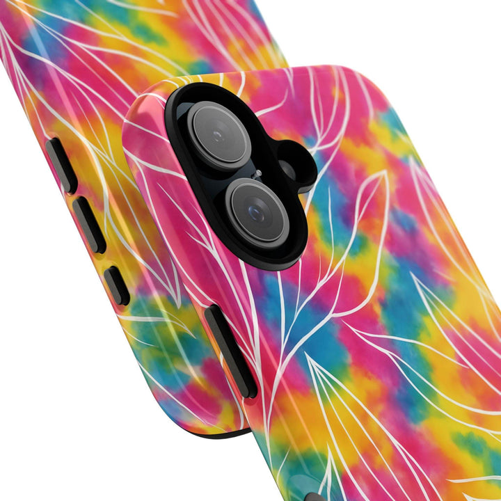 Tie Dye Phone Case with Bold Leaf Design - Gutsy Garb