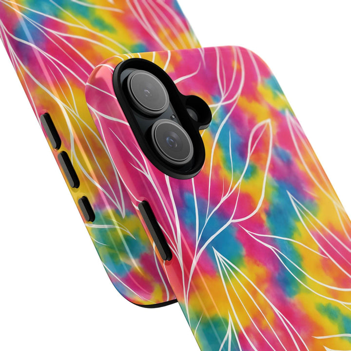 Tie Dye Phone Case with Bold Leaf Design - Gutsy Garb