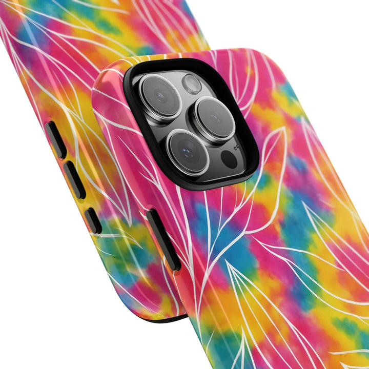 Tie Dye Phone Case with Bold Leaf Design - Gutsy Garb