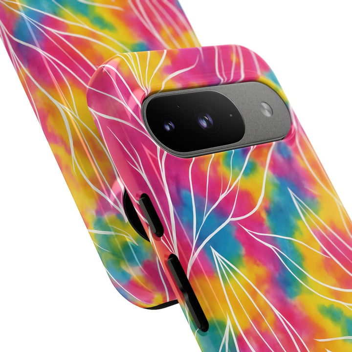 Tie Dye Phone Case with Bold Leaf Design - Gutsy Garb