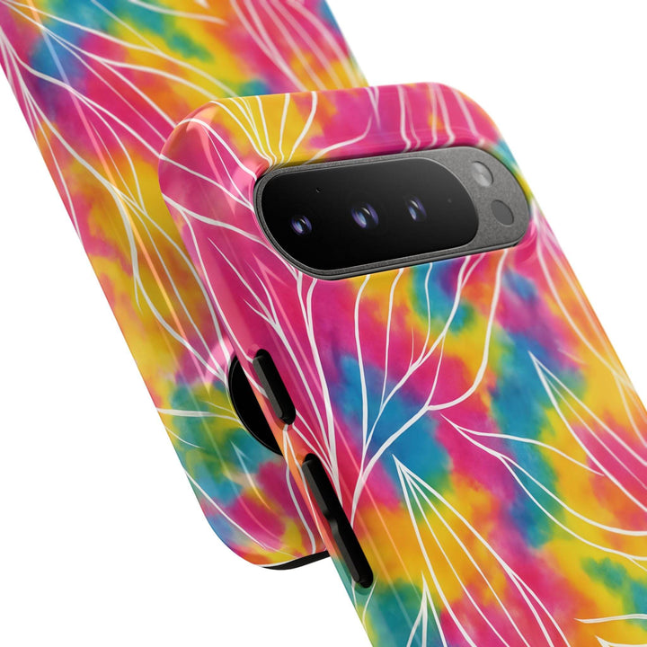 Tie Dye Phone Case with Bold Leaf Design - Gutsy Garb
