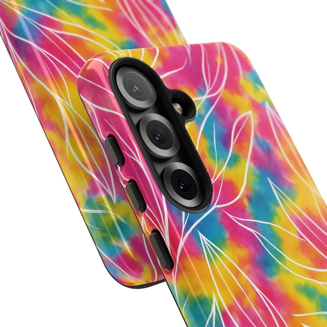 Tie Dye Phone Case with Bold Leaf Design - Gutsy Garb