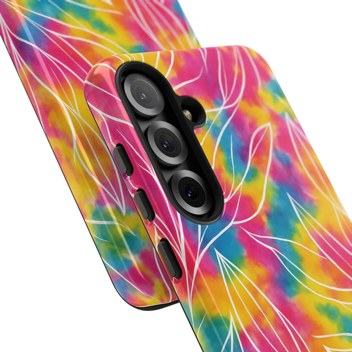 Tie Dye Phone Case with Bold Leaf Design - Gutsy Garb