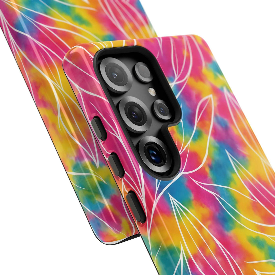 Tie Dye Phone Case with Bold Leaf Design - Gutsy Garb