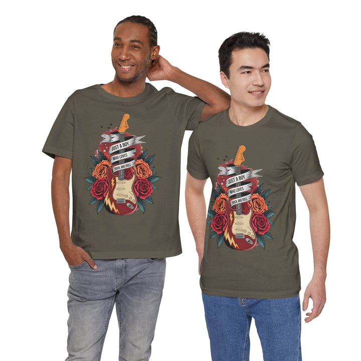 Rockstar Vibes T-Shirt with Guitar & Roses - Gutsy Garb
