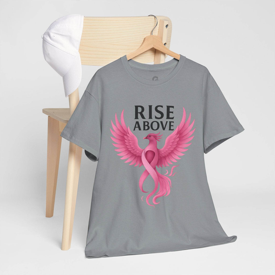 Rise Above Cancer Tee with Pink Ribbon Phoenix - Gutsy Garb