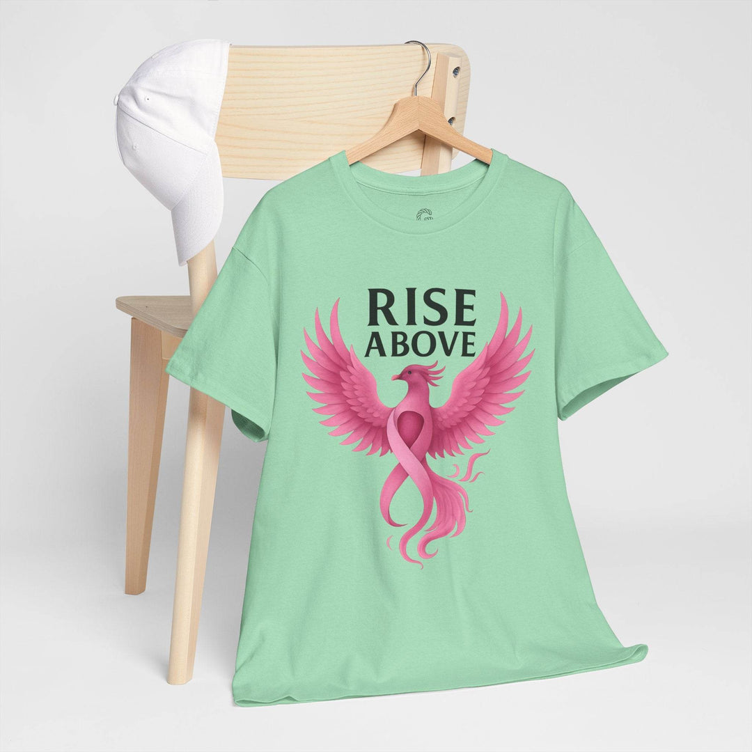 Rise Above Cancer Tee with Pink Ribbon Phoenix - Gutsy Garb