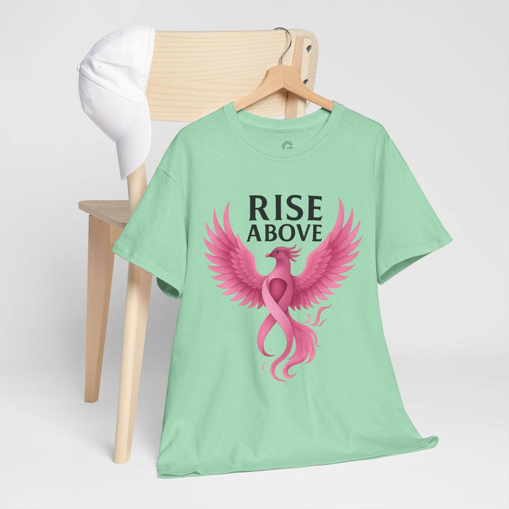 Rise Above Cancer Tee with Pink Ribbon Phoenix - Gutsy Garb
