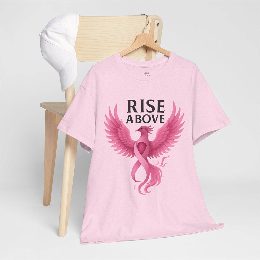 Rise Above Cancer Tee with Pink Ribbon Phoenix - Gutsy Garb
