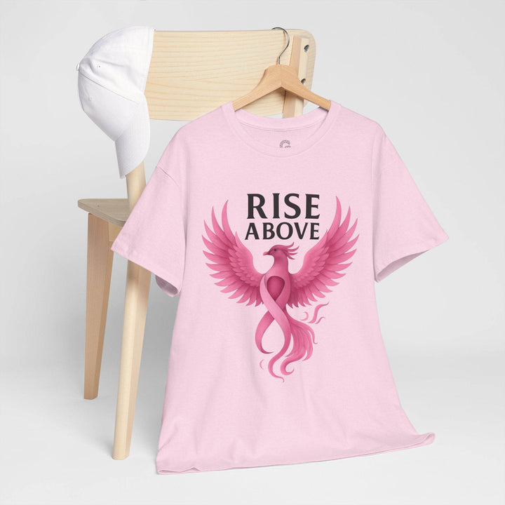 Rise Above Cancer Tee with Pink Ribbon Phoenix - Gutsy Garb