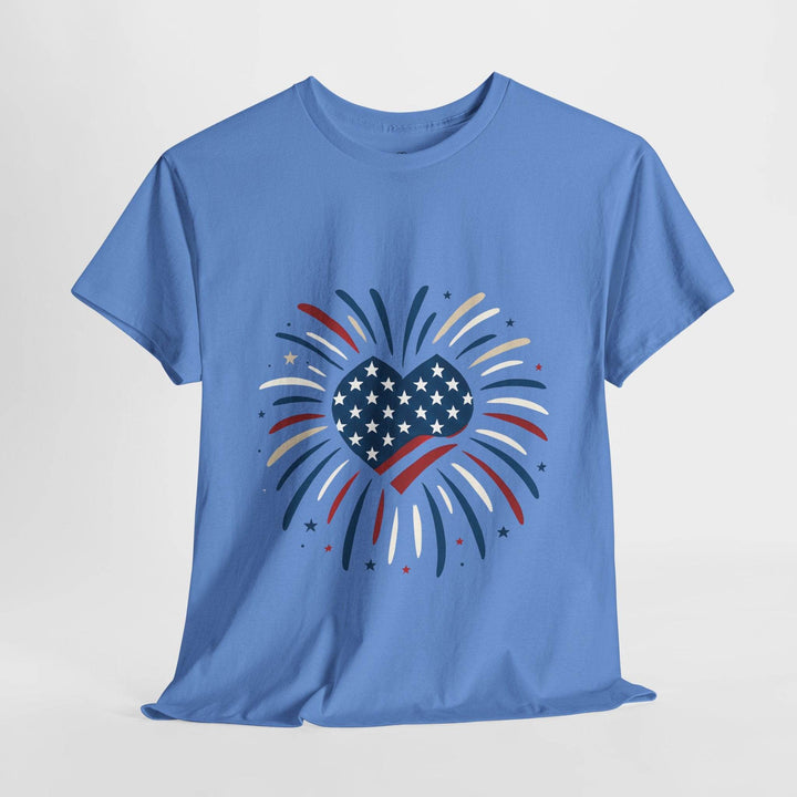 Patriotic Comfort Tee with Fireworks Heart Design - Gutsy Garb