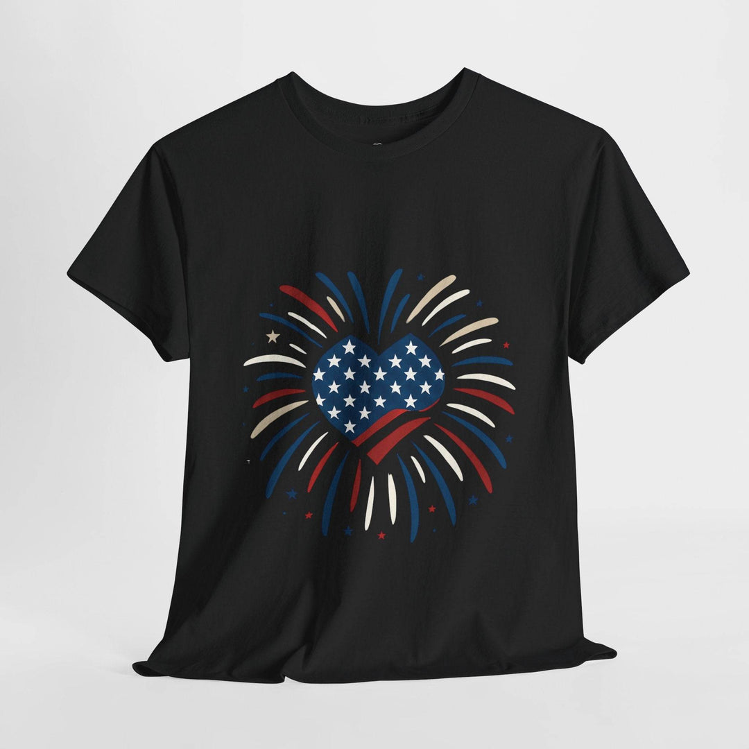 Patriotic Comfort Tee with Fireworks Heart Design - Gutsy Garb