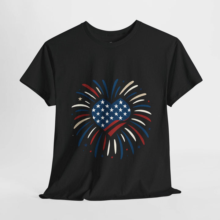 Patriotic Comfort Tee with Fireworks Heart Design - Gutsy Garb