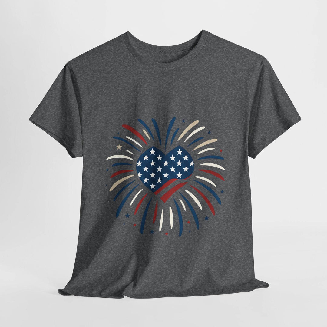 Patriotic Comfort Tee with Fireworks Heart Design - Gutsy Garb