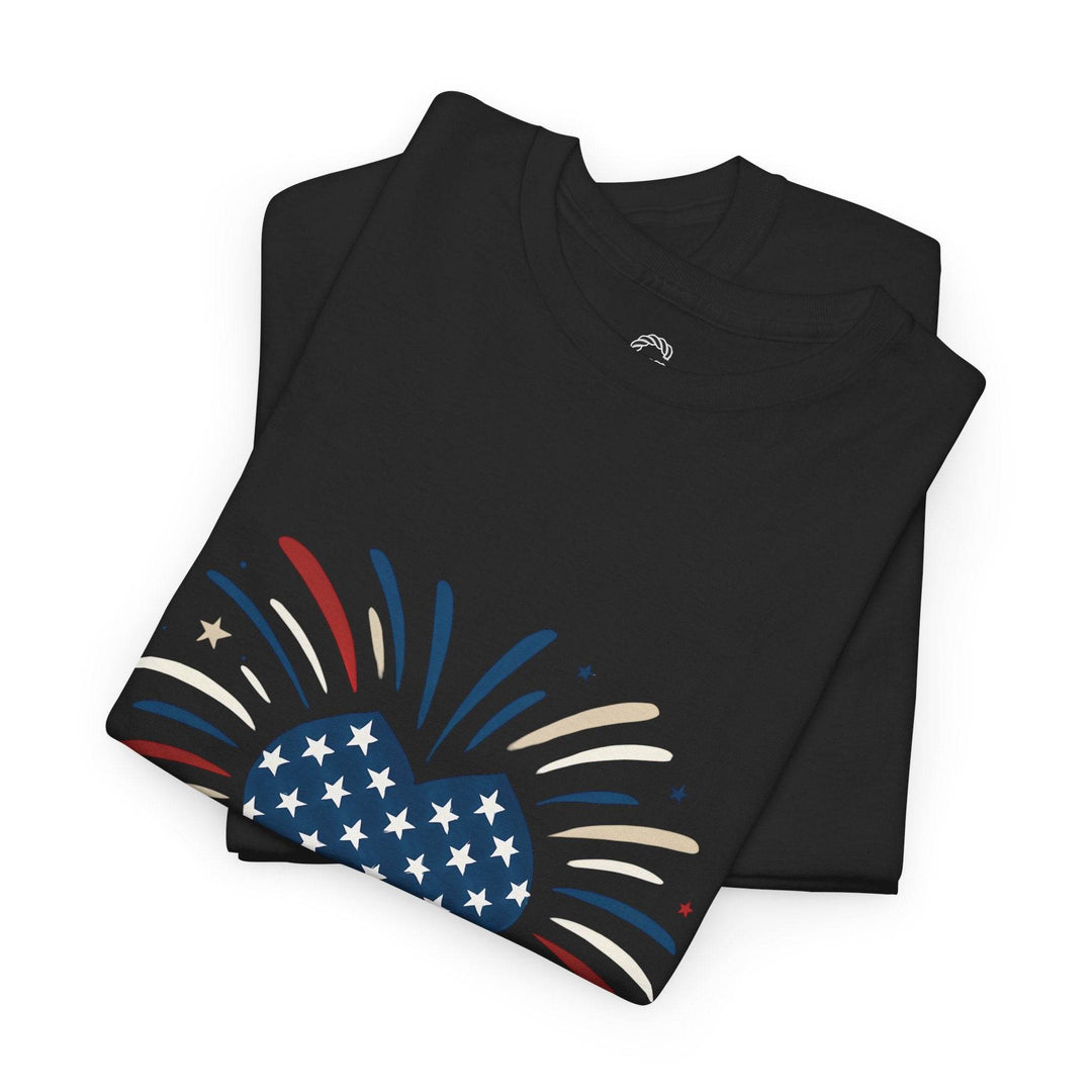 Patriotic Comfort Tee with Fireworks Heart Design - Gutsy Garb