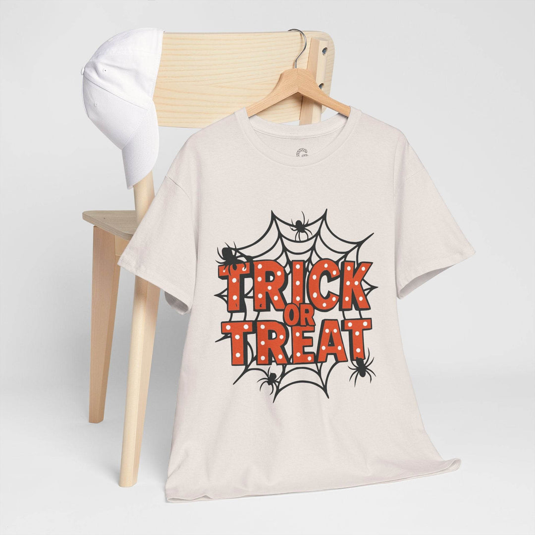 Halloween Trick or Treat Shirt with Spider Web Design - Gutsy Garb