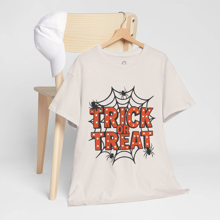 Halloween Trick or Treat Shirt with Spider Web Design - Gutsy Garb
