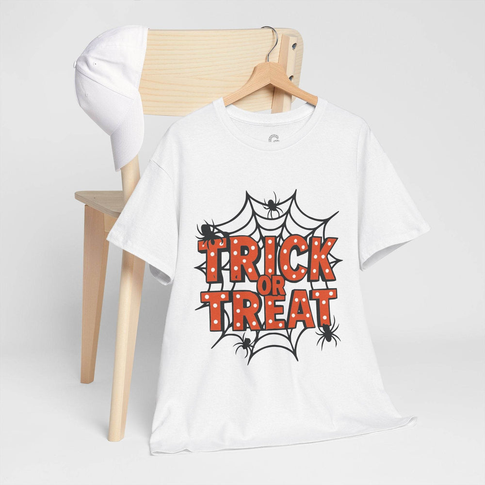Halloween Trick or Treat Shirt with Spider Web Design - Gutsy Garb