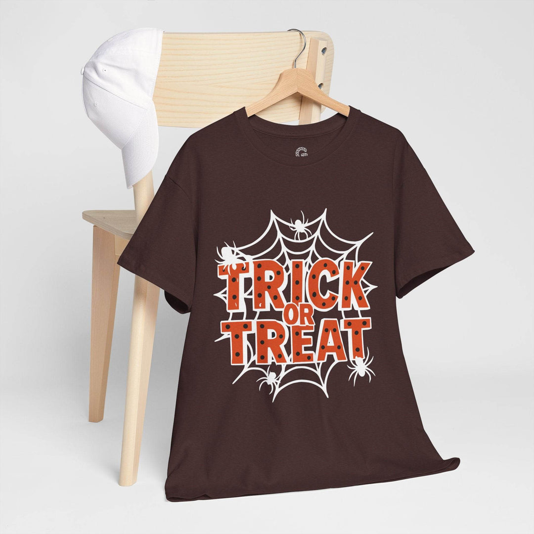 Halloween Trick or Treat Shirt with Spider Web Design - Gutsy Garb