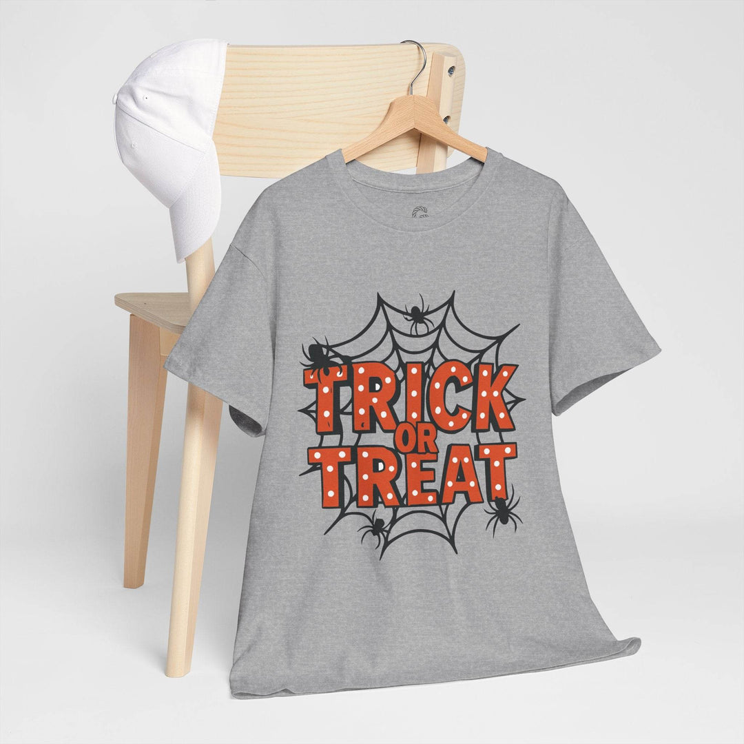 Halloween Trick or Treat Shirt with Spider Web Design - Gutsy Garb