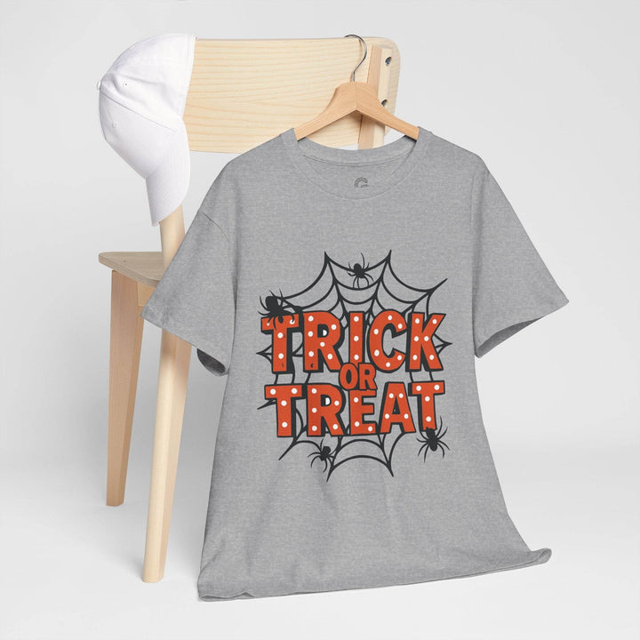 Halloween Trick or Treat Shirt with Spider Web Design - Gutsy Garb