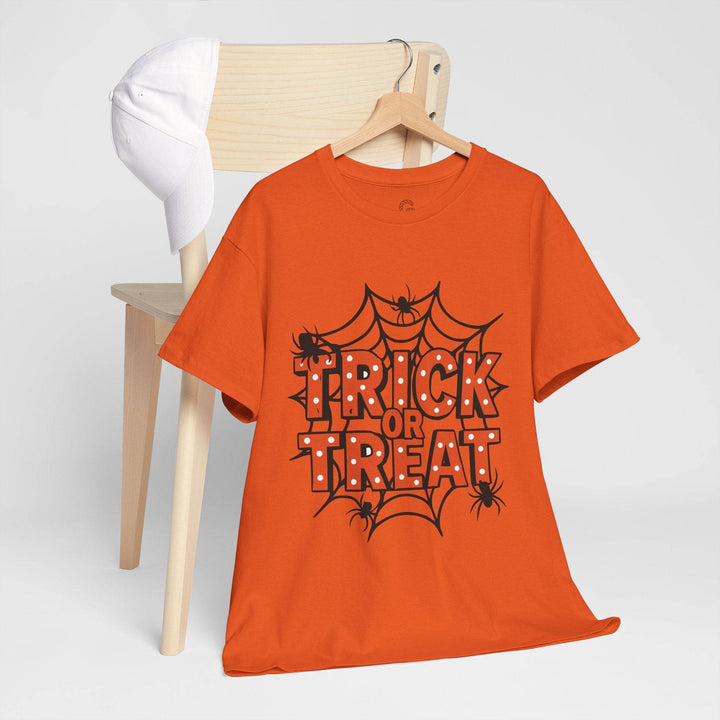 Halloween Trick or Treat Shirt with Spider Web Design - Gutsy Garb