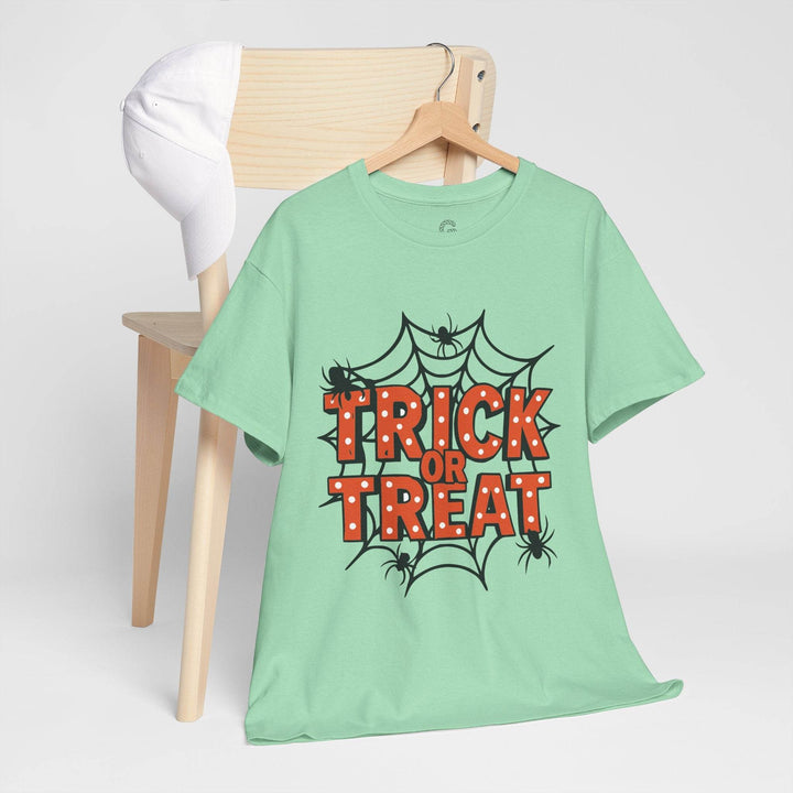 Halloween Trick or Treat Shirt with Spider Web Design - Gutsy Garb