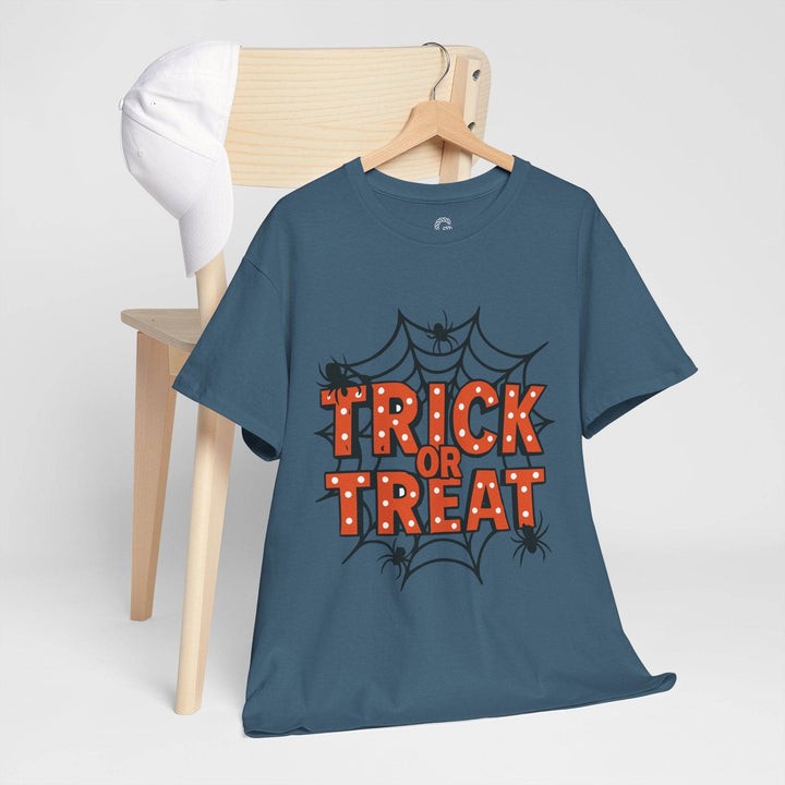 Halloween Trick or Treat Shirt with Spider Web Design - Gutsy Garb
