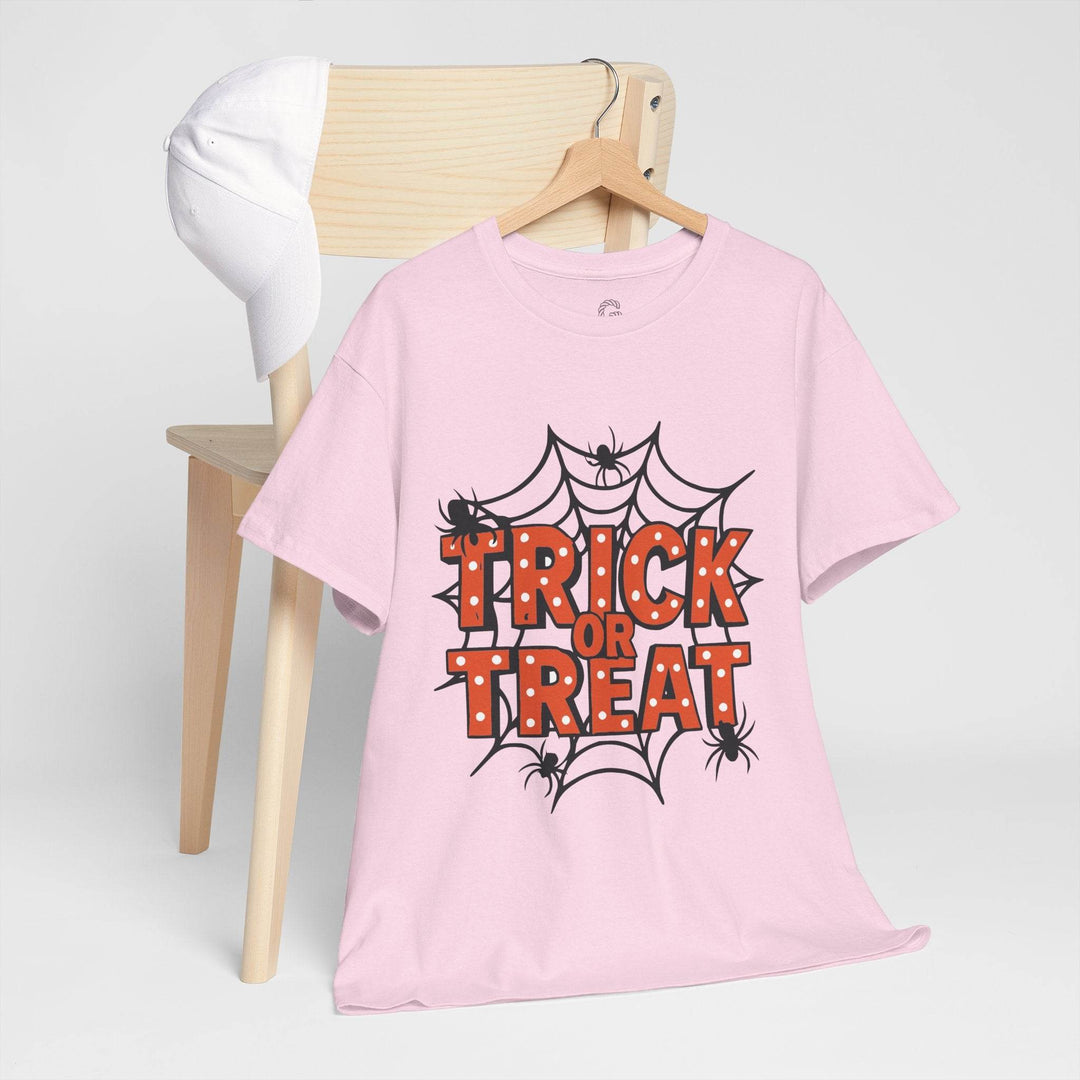 Halloween Trick or Treat Shirt with Spider Web Design - Gutsy Garb