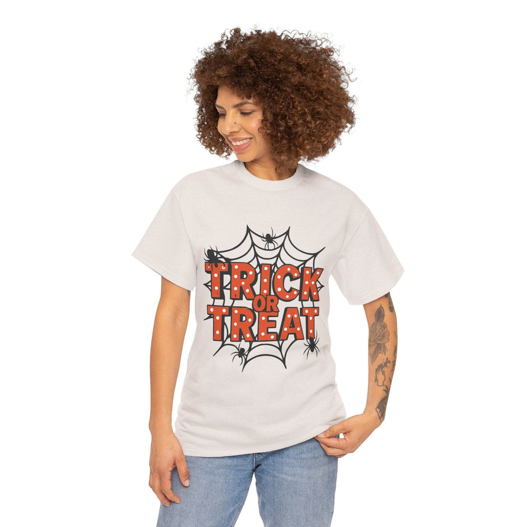Halloween Trick or Treat Shirt with Spider Web Design - Gutsy Garb