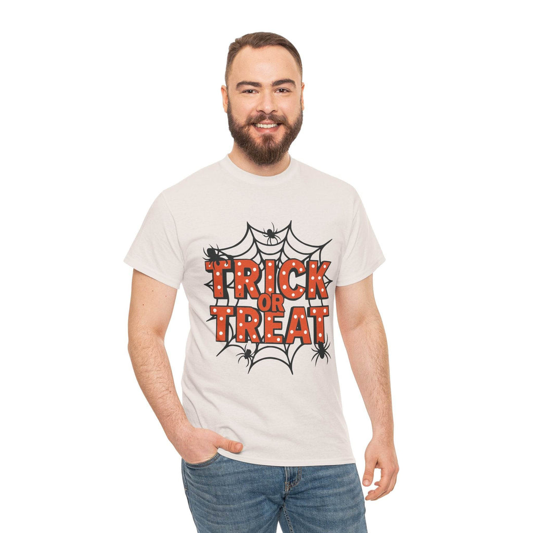 Halloween Trick or Treat Shirt with Spider Web Design - Gutsy Garb