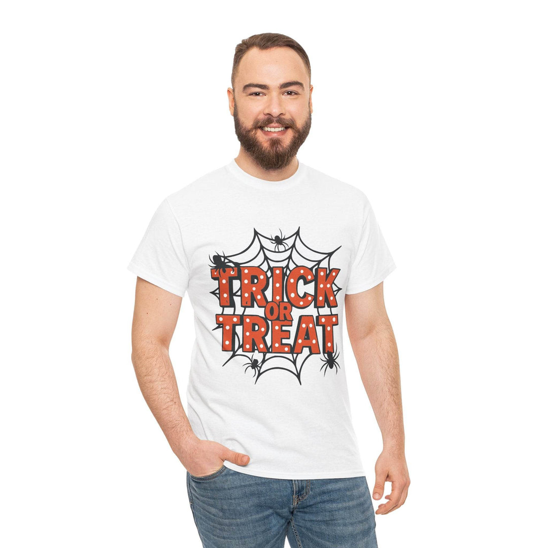 Halloween Trick or Treat Shirt with Spider Web Design - Gutsy Garb
