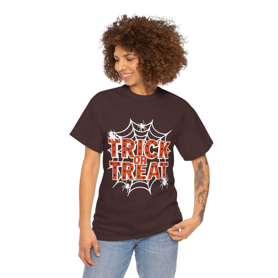 Halloween Trick or Treat Shirt with Spider Web Design - Gutsy Garb