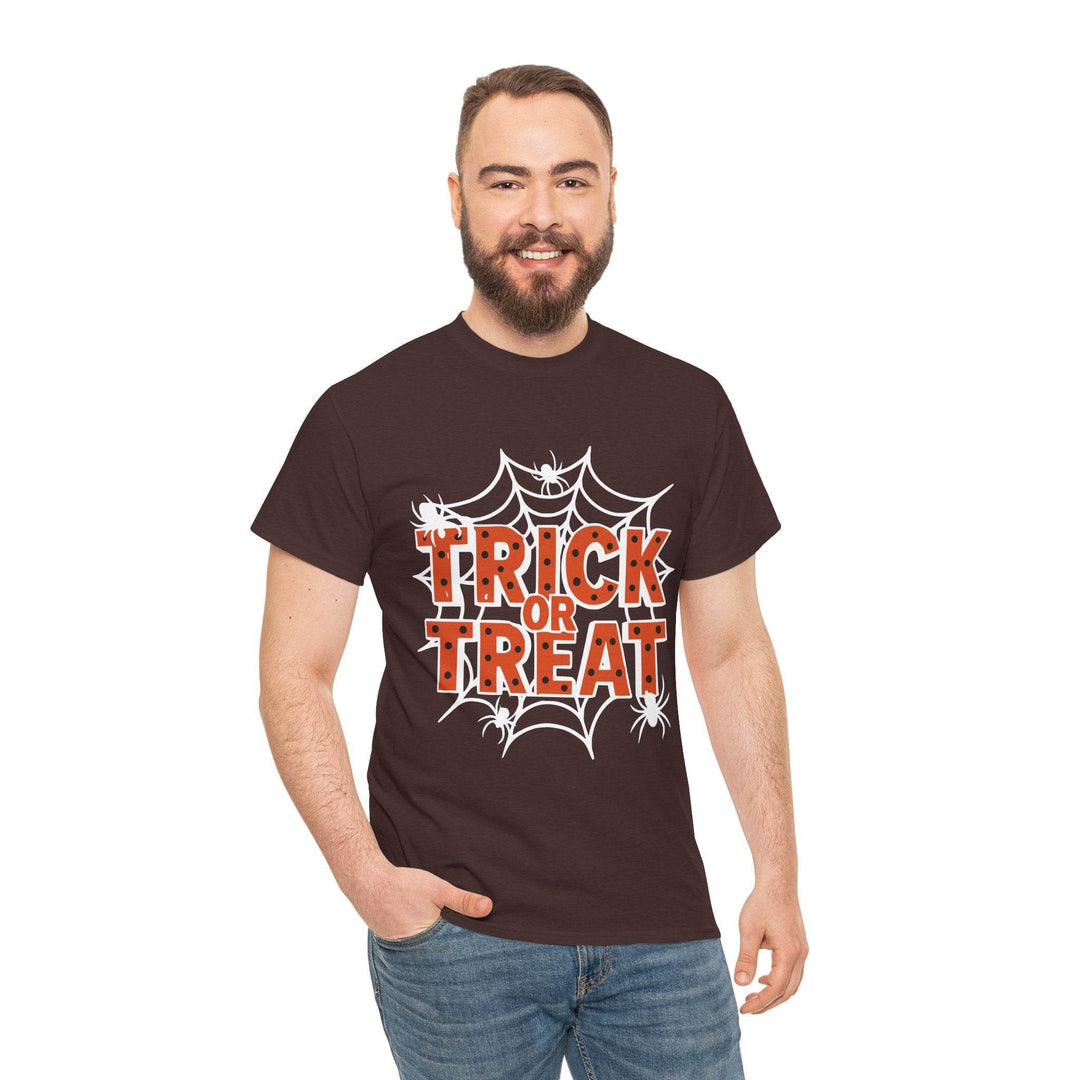 Halloween Trick or Treat Shirt with Spider Web Design - Gutsy Garb