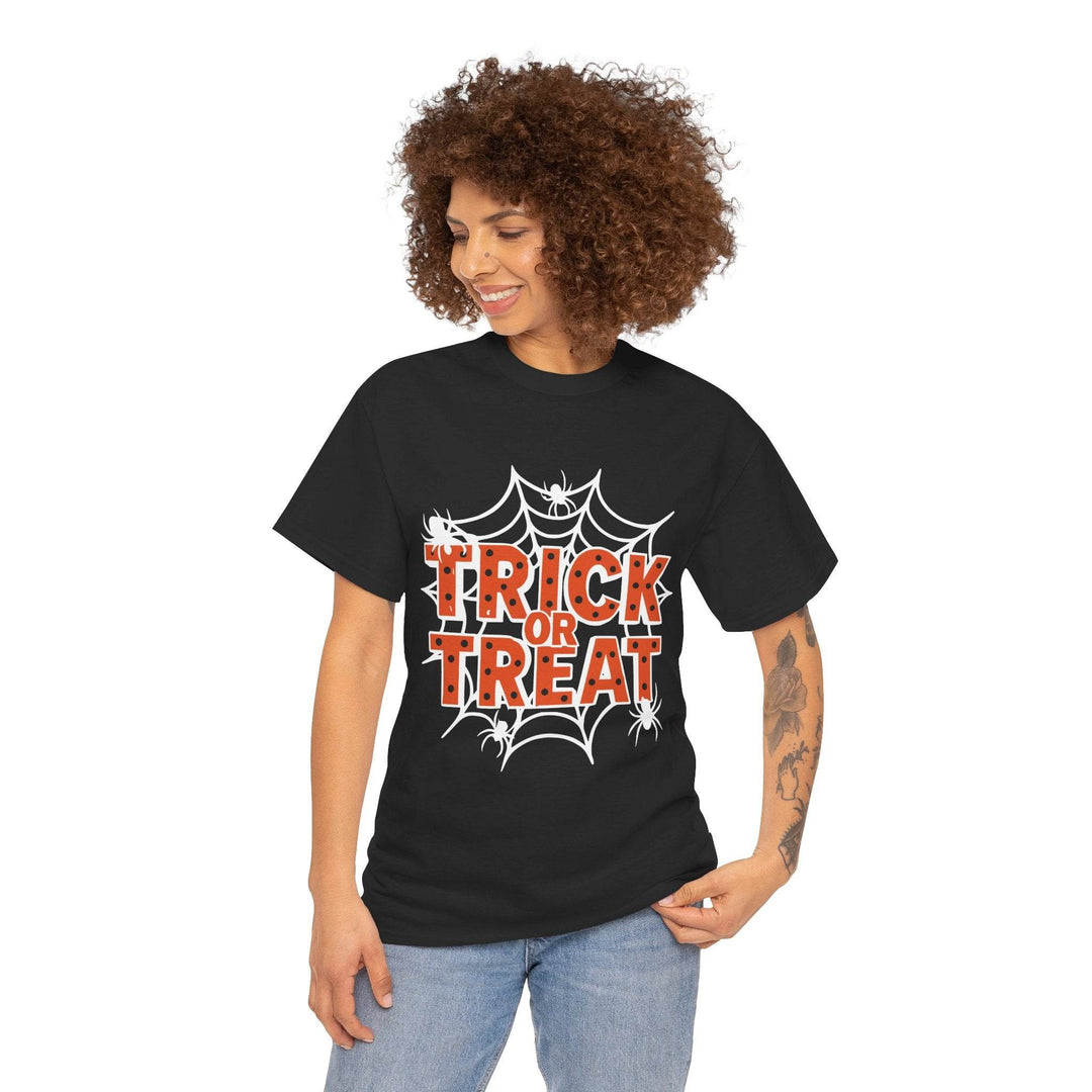 Halloween Trick or Treat Shirt with Spider Web Design - Gutsy Garb