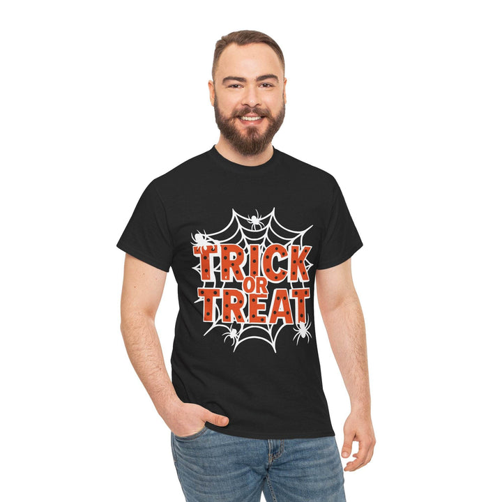 Halloween Trick or Treat Shirt with Spider Web Design - Gutsy Garb