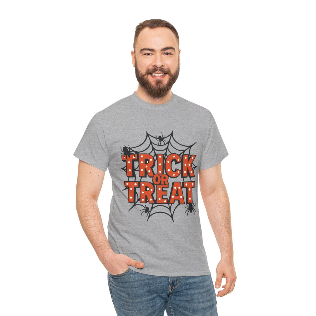 Halloween Trick or Treat Shirt with Spider Web Design - Gutsy Garb