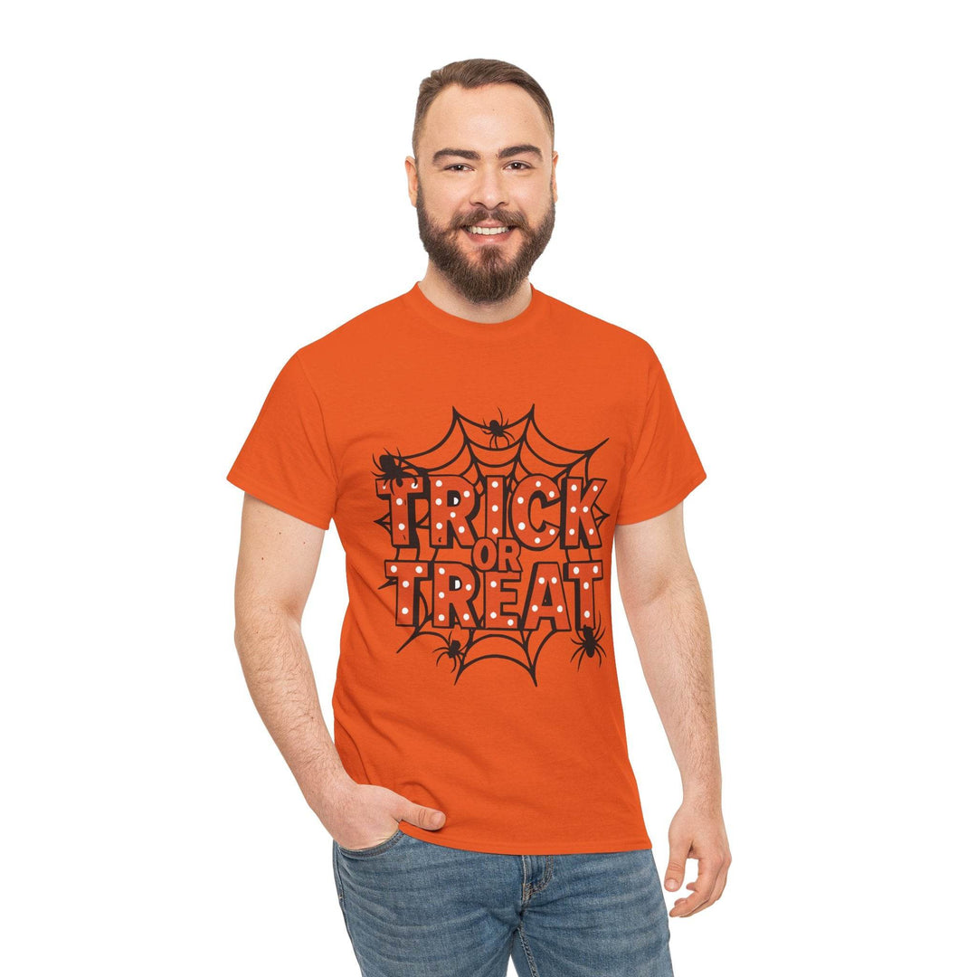 Halloween Trick or Treat Shirt with Spider Web Design - Gutsy Garb