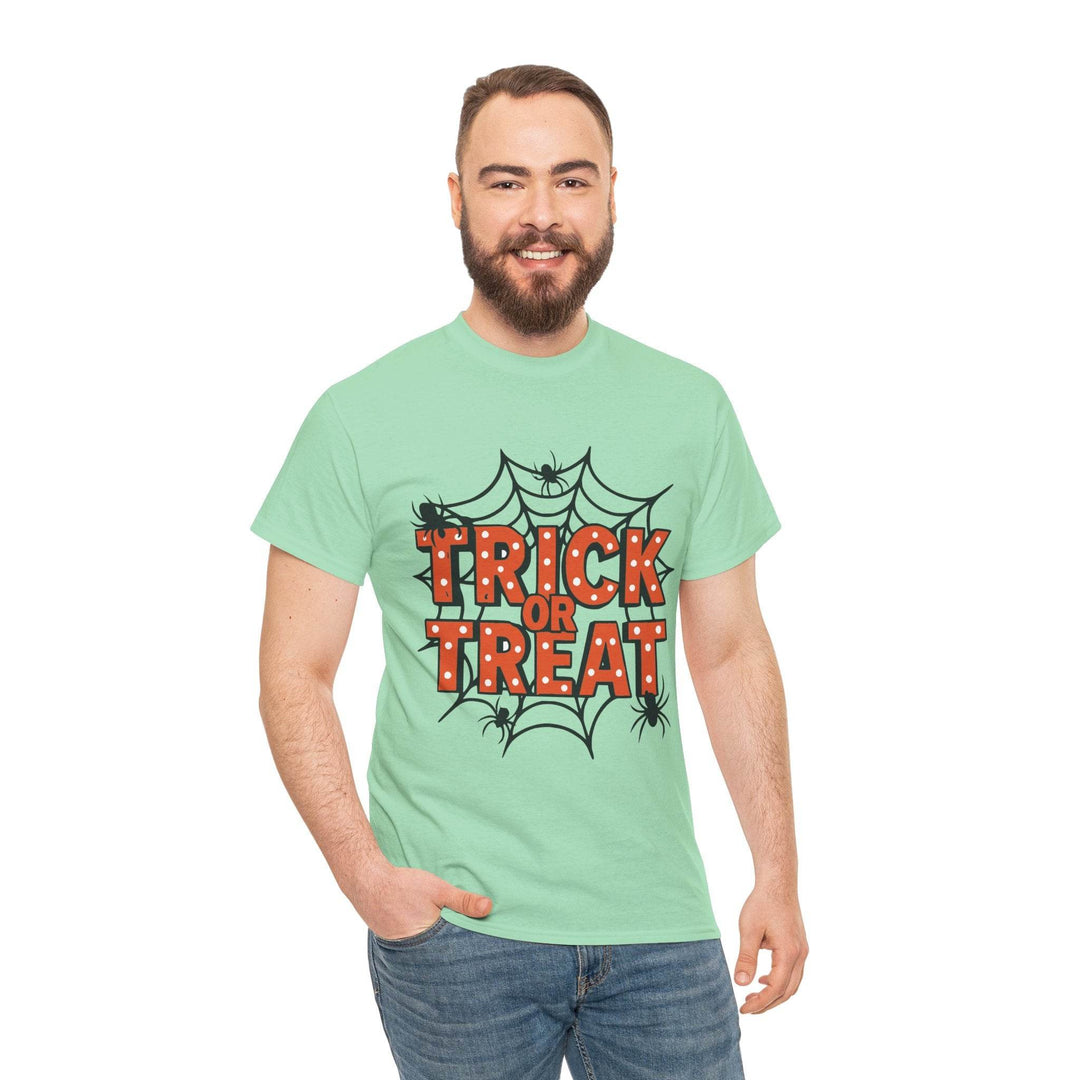 Halloween Trick or Treat Shirt with Spider Web Design - Gutsy Garb