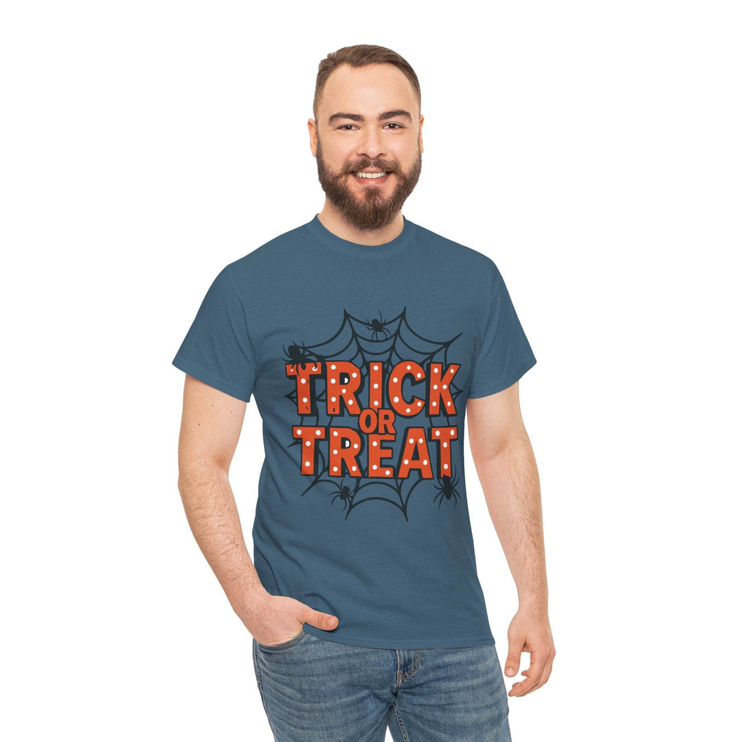 Halloween Trick or Treat Shirt with Spider Web Design - Gutsy Garb