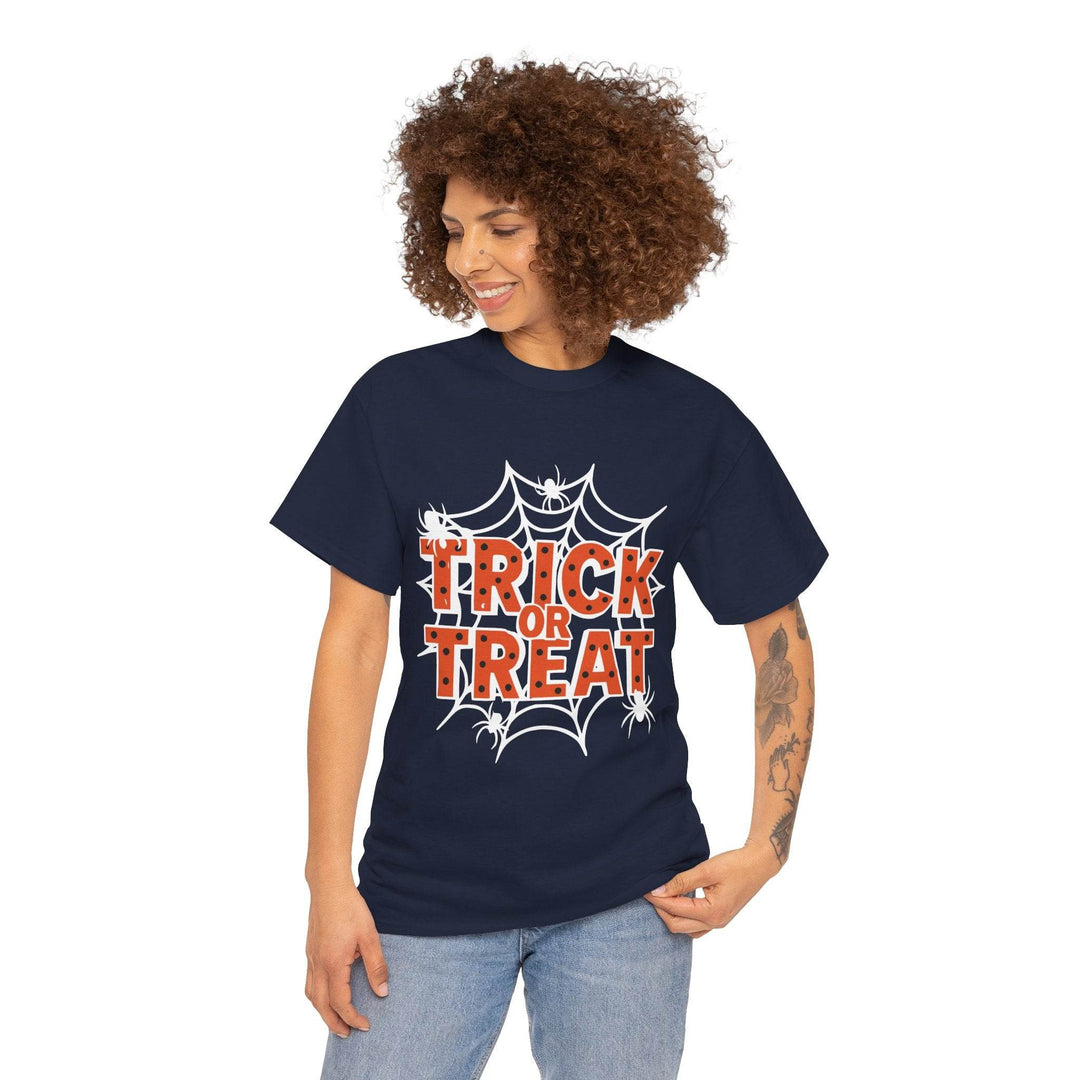 Halloween Trick or Treat Shirt with Spider Web Design - Gutsy Garb