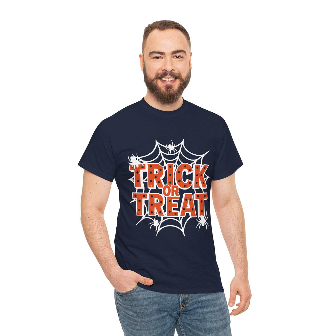 Halloween Trick or Treat Shirt with Spider Web Design - Gutsy Garb