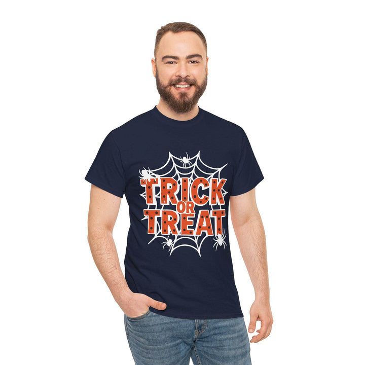 Halloween Trick or Treat Shirt with Spider Web Design - Gutsy Garb