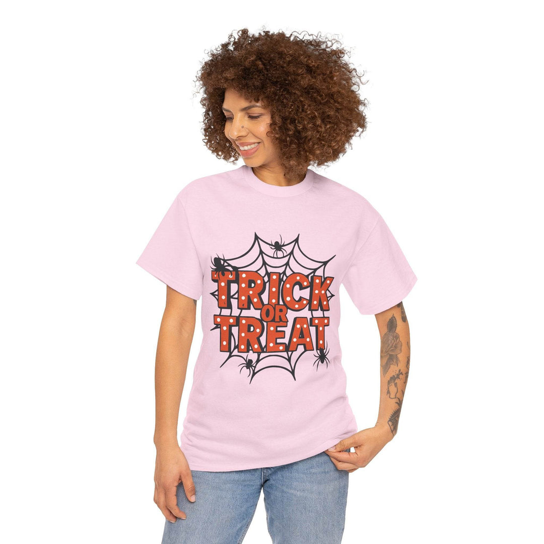 Halloween Trick or Treat Shirt with Spider Web Design - Gutsy Garb