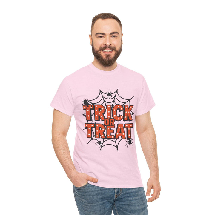 Halloween Trick or Treat Shirt with Spider Web Design - Gutsy Garb