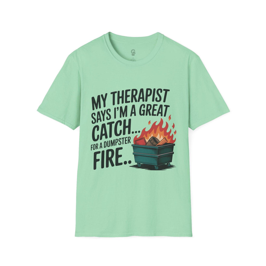 Funny Therapist T-Shirt with Humorous Dumpster Fire Design - Gutsy Garb